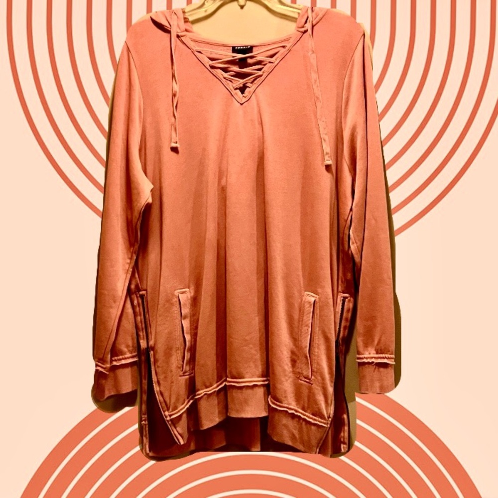 Torrid Lightweight Hooded Top Zipper/Lace-Up Detail Dark Peach 1X 14-18 NWT